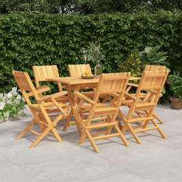 Juego de comedor de jardín 7 piezas madera maciza de teca