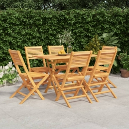 Juego de comedor de jardín 7 piezas madera maciza de teca