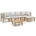 Set de muebles de jardín 6 piezas bambú con cojines gris claro