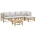 Set de muebles de jardín 6 piezas bambú con cojines gris claro