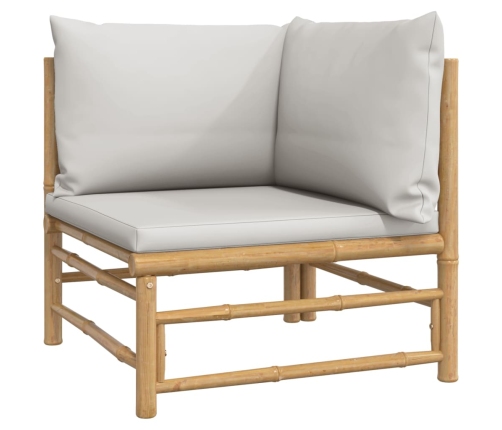 Set de muebles de jardín 6 piezas bambú con cojines gris claro