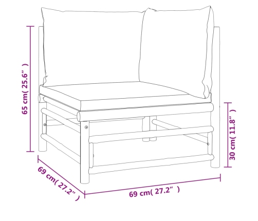 Set de muebles de jardín 6 piezas bambú con cojines gris claro