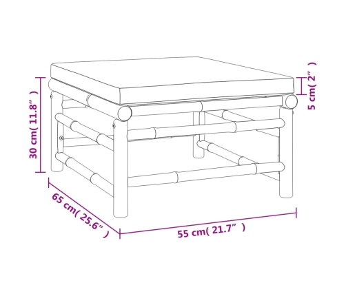 Set de muebles de jardín 6 piezas bambú con cojines gris claro