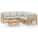 Set de muebles de jardín 6 piezas bambú con cojines gris claro