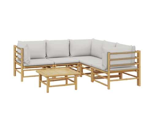 Set de muebles de jardín 6 piezas bambú con cojines gris claro