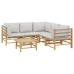 Set de muebles de jardín 6 piezas bambú con cojines gris claro