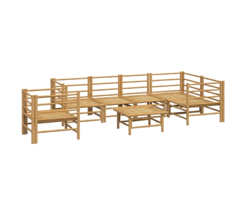Set de muebles de jardín 7 piezas bambú y cojines gris claro
