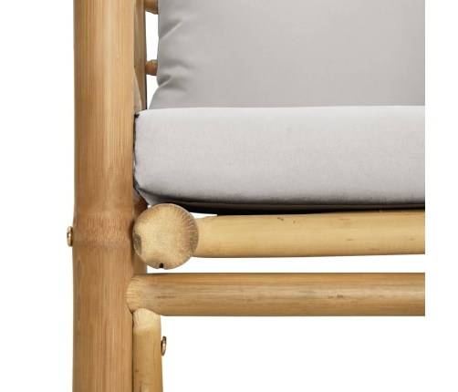 Set de muebles de jardín 7 piezas bambú y cojines gris claro