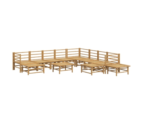 Set de muebles de jardín 12 piezas bambú y cojines gris claro