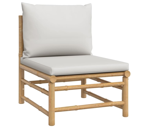 Set de muebles de jardín 12 piezas bambú y cojines gris claro