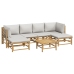 Set de muebles de jardín 7 piezas bambú y cojines gris claro