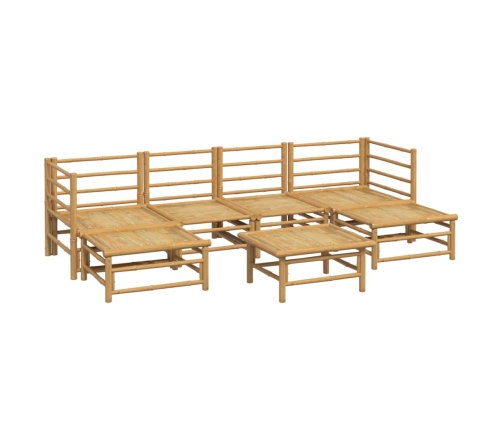 Set de muebles de jardín 7 piezas bambú y cojines gris claro