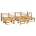 Set de muebles de jardín 7 piezas bambú y cojines gris claro