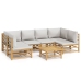 Set de muebles de jardín 7 piezas bambú y cojines gris claro