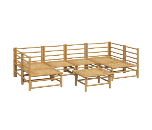 Set de muebles de jardín 7 piezas bambú y cojines gris claro