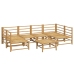 Set de muebles de jardín 7 piezas bambú y cojines gris claro