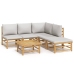 Set de muebles de jardín 6 piezas bambú con cojines gris claro