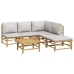 Set de muebles de jardín 6 piezas bambú con cojines gris claro