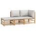 Set de muebles de jardín 3 piezas bambú y cojines gris claro