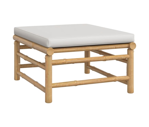 Set de muebles de jardín 3 piezas bambú y cojines gris claro