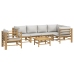 Set de muebles de jardín 7 piezas bambú y cojines gris claro