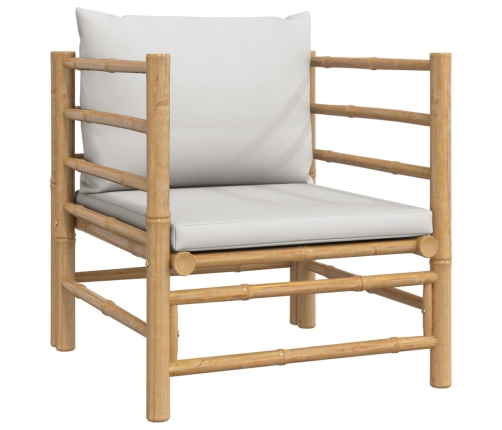 Set de muebles de jardín 7 piezas bambú y cojines gris claro