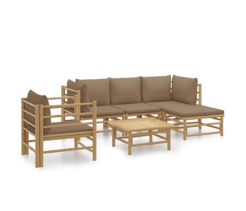 Set de muebles de jardín 6 piezas bambú con cojines gris taupé