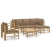 Set de muebles de jardín 6 piezas bambú con cojines gris taupé