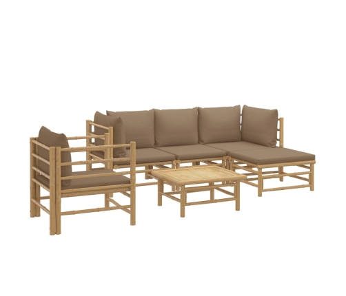 Set de muebles de jardín 6 piezas bambú con cojines gris taupé
