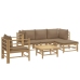 Set de muebles de jardín 6 piezas bambú con cojines gris taupé