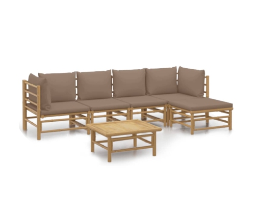 Set de muebles de jardín 6 piezas bambú con cojines gris taupé