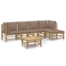 Set de muebles de jardín 6 piezas bambú con cojines gris taupé