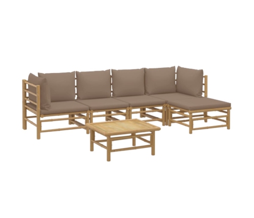 Set de muebles de jardín 6 piezas bambú con cojines gris taupé