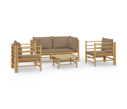 Set de muebles de jardín 5 piezas bambú y cojines gris taupé