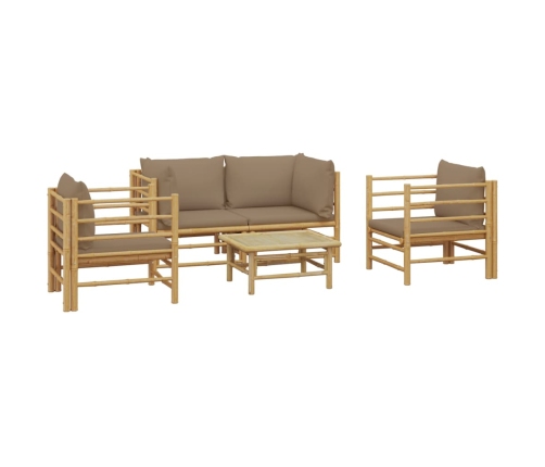 Set de muebles de jardín 5 piezas bambú y cojines gris taupé