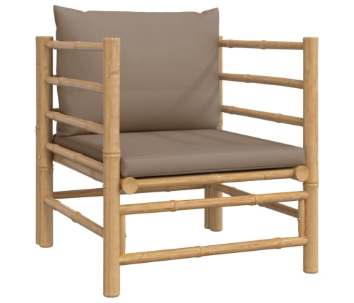 Set de muebles de jardín 5 piezas bambú y cojines gris taupé