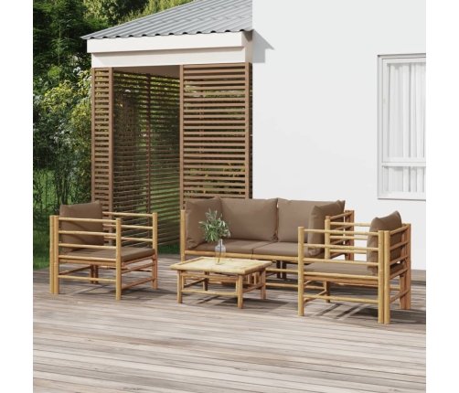 Set de muebles de jardín 5 piezas bambú y cojines gris taupé