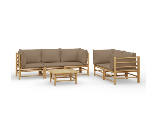 Set de muebles de jardín 6 piezas bambú con cojines gris taupé