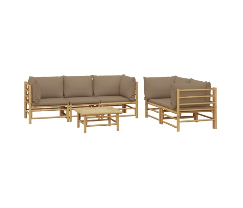 Set de muebles de jardín 6 piezas bambú con cojines gris taupé