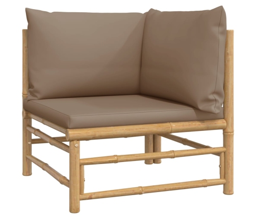 Set de muebles de jardín 6 piezas bambú con cojines gris taupé