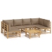 Set de muebles de jardín 7 piezas bambú y cojines gris taupe
