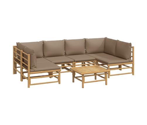 Set de muebles de jardín 7 piezas bambú y cojines gris taupe