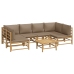 Set de muebles de jardín 7 piezas bambú y cojines gris taupe