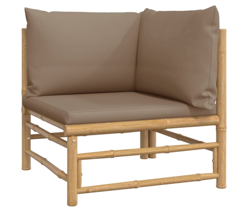 Set de muebles de jardín 7 piezas bambú y cojines gris taupe