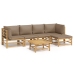 Set de muebles de jardín 6 piezas bambú con cojines gris taupé