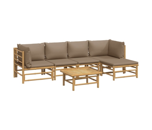 Set de muebles de jardín 6 piezas bambú con cojines gris taupé