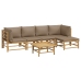 Set de muebles de jardín 6 piezas bambú con cojines gris taupé