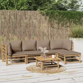 Set de muebles de jardín 6 piezas bambú con cojines gris taupé