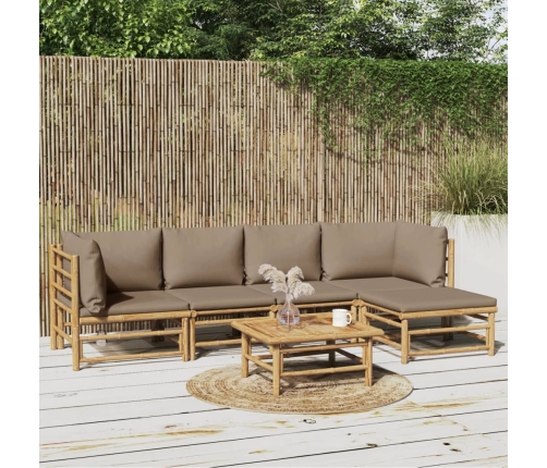 Set de muebles de jardín 6 piezas bambú con cojines gris taupé