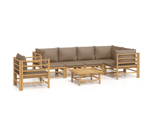 Set de muebles de jardín 7 piezas bambú y cojines gris taupe
